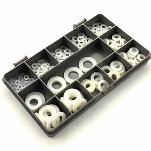 195 KIT DE LAVADORAS PLANAS DE NAILON DE 195 PIEZAS SURTIDAS BLANCAS FORMA DE NAILON M3 M4 M5 M6 M8 M10 M12 - Imagen 1 de 2