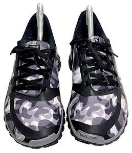 NIKE FREE 5.0 V4 WOMEN 8.5 BLACK GRAY CAMO RUNNING LACE SNEAKERS PREOWN PRIORITY - Picture 1 of 5