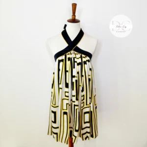 Bebe Vintage Geo White Yellow Black 100% Silk Halter Mini Dress Size XS - Picture 1 of 10