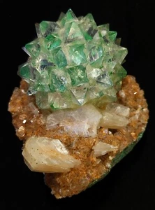 Artificially made green Apophyllite crystal flower W/ Stilbite bleads on matrix - Picture 1 of 5