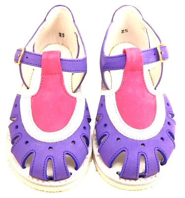 DE OSU - European - Girls Purple Pink Leather Fisherman Sandals -Spain -Size 8-9 - Image 1 of 4