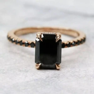 5 Ct Black Diamond Ring In Rose Gold Plated Great Shine AAA Certified Ideal Gift - Picture 1 of 5