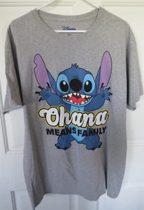 Disney Lilo Stitch T-Shirt Size Large (42-44) S/S Gray "Ohana Means Family" - Picture 1 of 5