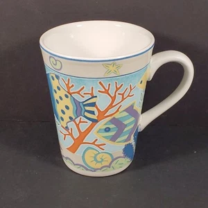 SANGO Calypso 3045 4.5" Mug Cup Beach Sea Ocean Fish Seashell Star Aqua VTG - Picture 1 of 8