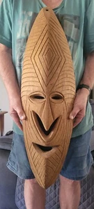 Papua New Guinea Large SEPIK Hand Carved Oceania Wall Art Wood Tribal Shield #3 - Bild 1 von 9