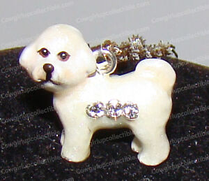 BICHON FRISE Bejeweled Enamel Charm (Pedigree Dog Pendent, 3933bn) Silver Chain