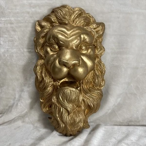 GOLD color Large 16" LION HEAD WALL MOUNT STATUE MASK HALLOW RESIN/PLASTIC - Picture 1 of 5