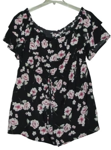 Rose Gal Romper Womens 4XL Floral Off-Shoulder Black Pink Ruffled Short Sleeve - Picture 1 of 9