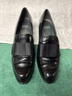 Stuart Weitzman Heavy Heel Black Shoes Pointy Toe W/ Bow Witch Sz 8-1/2  - Image 1 of 4