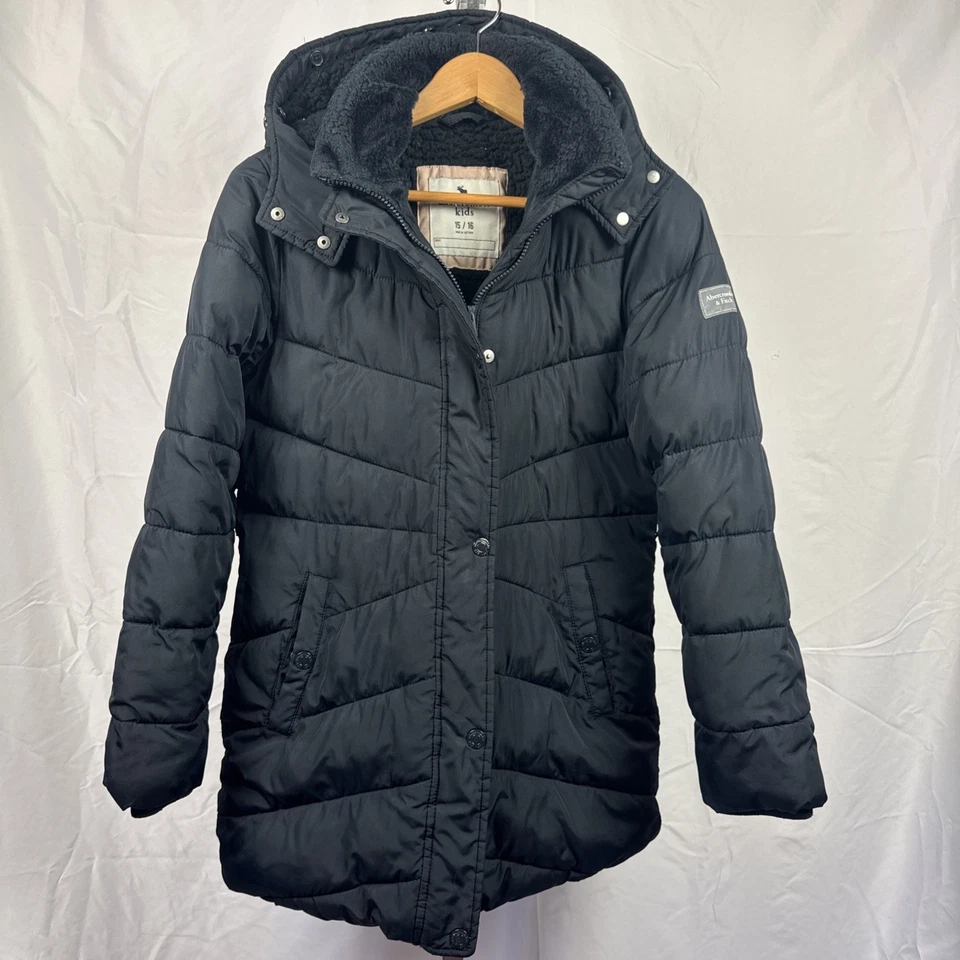 Abercrombie & Fitch Girls Winter Parka Puffer Coat Jacket Size 15/16 Black - Image 1 of 4