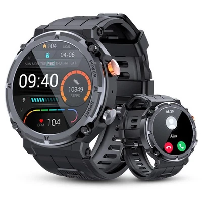Android Smartwatch Herren Taktisch Militär Bluetooth Anruf Blutdruck-Gift - Bild 1 von 4