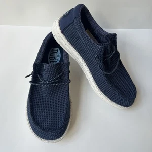 Zapatos sin cordones Hey Dude Wally Youth deportivos de malla azul marino para niños cómodos talla 4 juveniles - Imagen 1 de 12