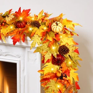 Shareconn 6ft Herbst Girlande mit Lichtern für Mantel, Herbstblätter vorbeleuchtetes Garl... - Bild 1 von 7