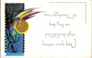 Vintage Thanksgiving Postcard Gold Gilt Full Moon Behind Corn Shocks Art Deco  - Picture 1 of 3