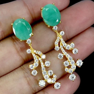 Pendientes de plata de ley 925 esmeralda ovalada 10x8 mm joyas de piedras preciosas naturales Foto 1 de 4