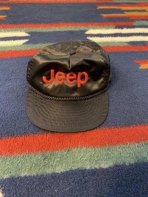 Vintage Jeep Hat Cap Strap Back Black 80s 90s Nylon Corded Trucker Clean - Image 1 of 4