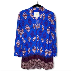 Maeve Anthro sz 4 Woodland Walk Blue Burgundy Tribal Patterned Top Womens boho - Picture 1 of 7