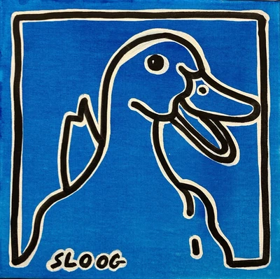 Arte original SLOOG grafite colorido pintura pop art em tela 12x12 pato azul - Imagem 1 de 4