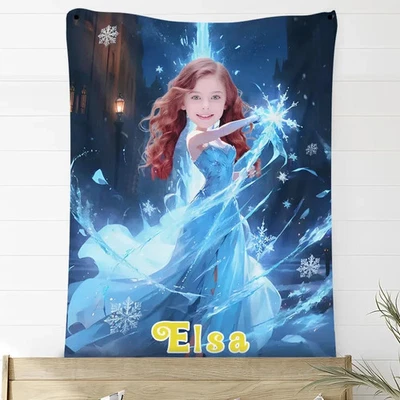 Custom Photo Name Blanket, Personalized Name Frozen Pricess Blanket - Image 1 of 2