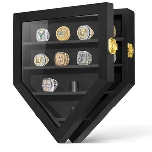 Championship Ring Display Case, 12 Ring Posts Sports Ring Display Case Wooden... - Picture 1 of 7