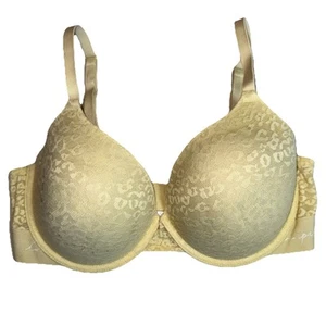PINK Victorias Secret 36 D Everywhere Pushup Bra Yellow Leopard Lace - Picture 1 of 17