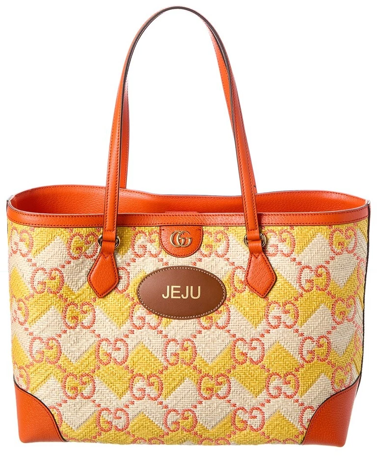 Bolso de mano para mujer Gucci Ophidia de paja y cuero naranja Foto 1 de 4