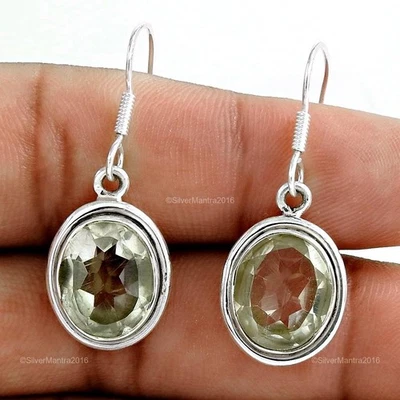 Cristallo Naturale 925 Argento Sterling Lunetta Sorella Pendente Etnico Paio - Immagine 1 di 4