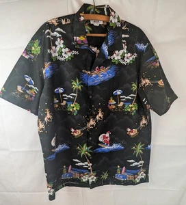 Pacific Legend Vintage Mens Hawaiian Santa Shirt Black Size UK Xl - Picture 1 of 5