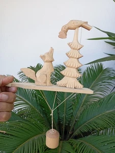 Vtg URSS Russian Bogorodskoye Carved Wood Animated Toy Fox & Crow Cheese Fable - Picture 1 of 11