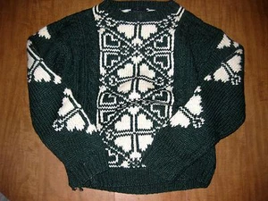 WOOLRICH green white knit sweater vtg medium geometric pattern 1970s - Picture 1 of 1