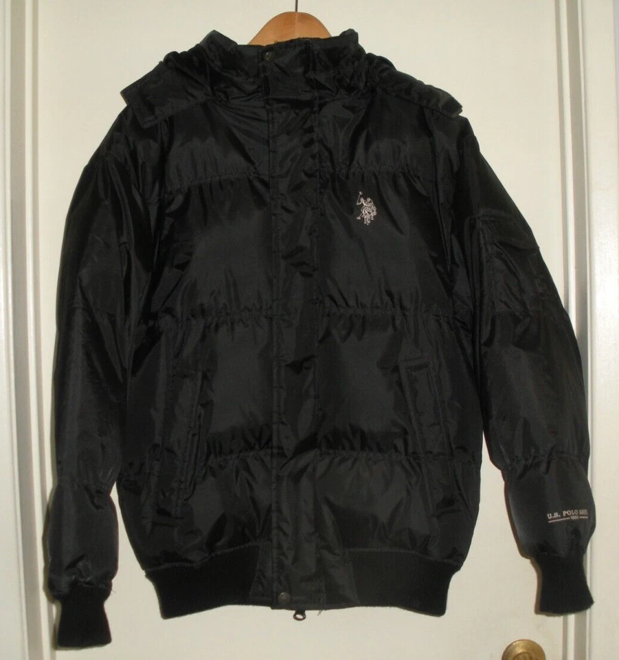 U.S. Polo Assn Puffer Jacket Black Removable Hood Front Pockets Lined Size S - Image 1 of 4