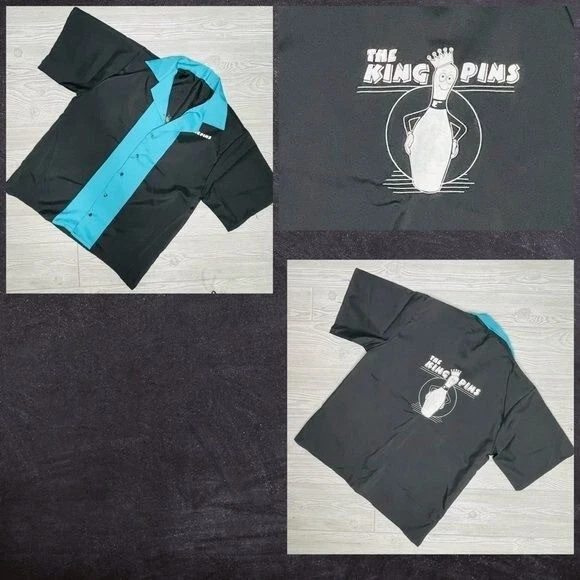 Camisa de boliche Forum Novelty’s azul e preta he kingpins fantasia de Halloween med - Imagem 1 de 4