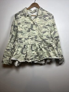 Jack & Avery Camo Jacket Women L Green Plus Size Grunge Utility Distressed Punk - Picture 1 of 3