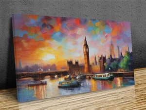 London Abstract painting panoramic mounted canvas print ready to hang - Picture 1 of 9