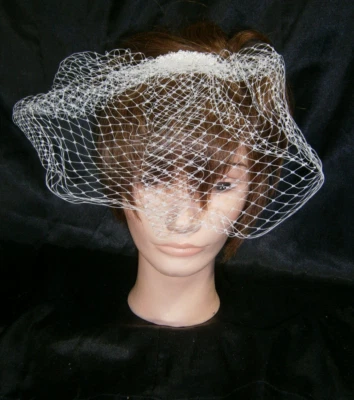 Kleinfeld Wedding Veil Birdcage French Netting Tulle Pearl Encrusted Silver Comb - Image 1 of 4