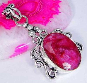 Ruby & 925 Silver HandmadeLovelyPendant 46mm G78-33502 & 92.5%SilverChain & box - Picture 1 of 3