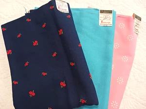 Vtg 1960- 70’s JC Penneys Fabric Remnants Pink w Daisies Blue w Cherries & Aqua - Picture 1 of 15