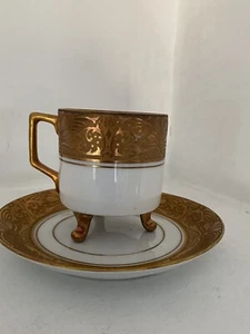 M Mitterteich Bavaria 3 footed Demitasse Cup Saucer Gold White porcelain - Picture 1 of 11