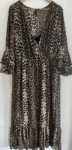 Crossroads womens mock wrap dress brown black leopard print Size 22 Animal Print - Picture 1 of 7