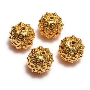 2 Pcs 17mm Bali Bead 18k Gold Plated A1346 - Picture 1 of 3