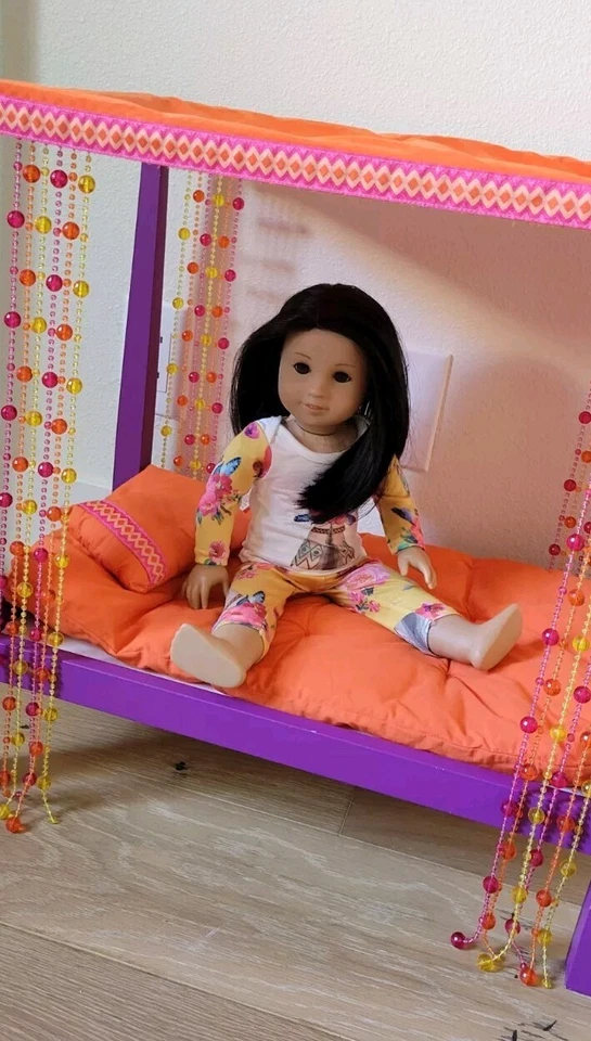 ❤️American Girl Julie’s Groovy Beaded Bed, Mattress, Pillow Canopy Boho Retired! - Image 1 of 4