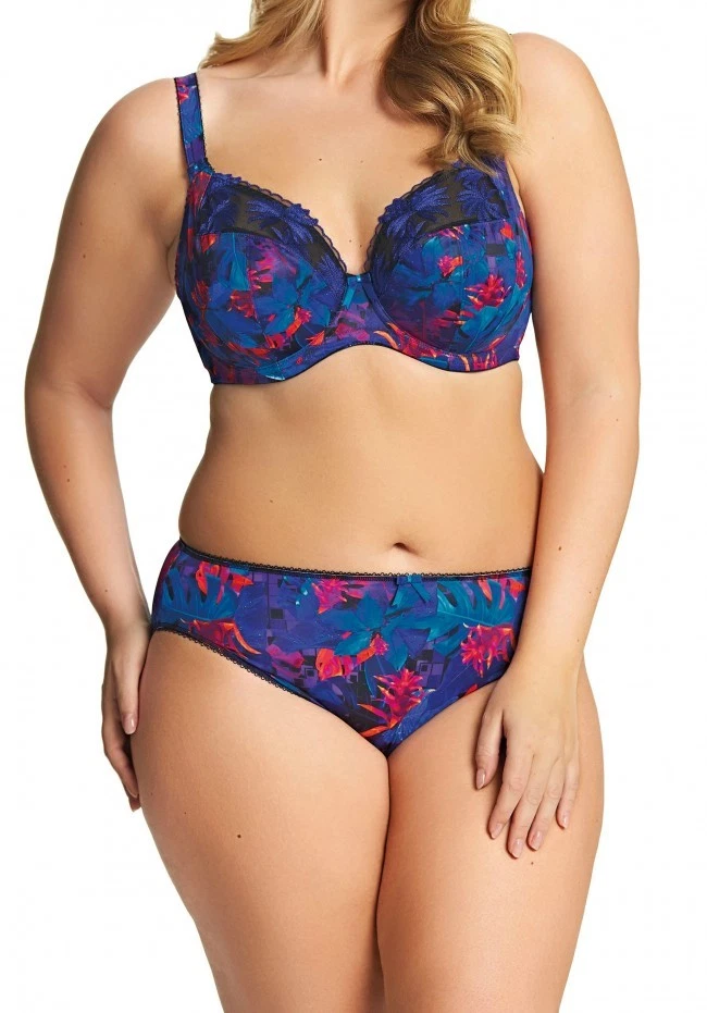 Elomi Moonlit Collection 36DDD L Plunge Bra Brief Panty Set Tropical Blue  - Image 1 of 1