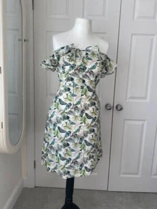 Pretty tropical botanical summer Mango MNG Cotton mini dress S (6-10) - Picture 1 of 9