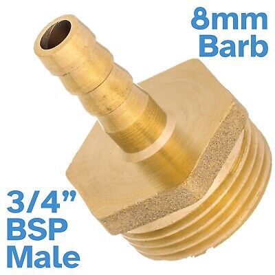 Brass 8mm Barb Hose - 3/4  BSP Male Threaded Pipe Fitting Tail Connector Thread • 13.75£