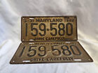3-31 Maryland 1942 Automobile Vehicle Transportation License Plate 159- 580 Tags