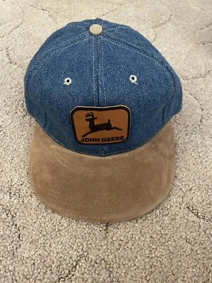 John Deere Denim Azul Trucker Sombrero Snapback Cuero Parche De Colección Foto 1 de 4