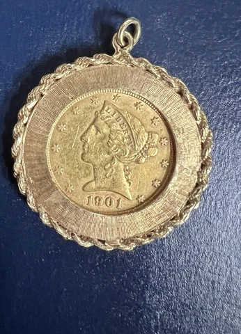 1901-S $5 LIBERTY HEAD HALF EAGLE 90% GOLD US COIN SAN FRANCISCO 14KT HOLDER Cover
