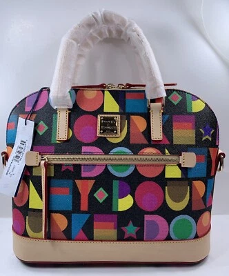 Bolsa satchel Dooney & Bourke art déco com zíper cúpula cor preta - Imagem 1 de 4
