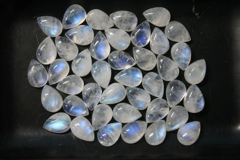  Rainbow Moonstone 10x7mm Pear Cabochon Loose Gemstone(s) - Image 1 of 1