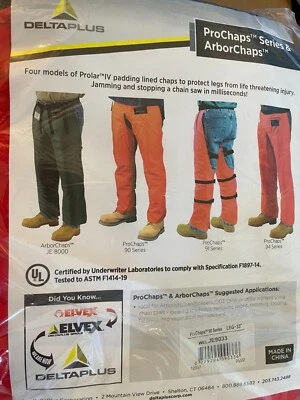 ELVEX DELATAPLUS JE-9033 Chain Saw Chaps Orange Nylon 33 In. L PROCHAPS - Image 1 of 4